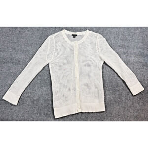 Ann Taylor Factory White Open Knit Button Front Cardigan Sweater Size Small